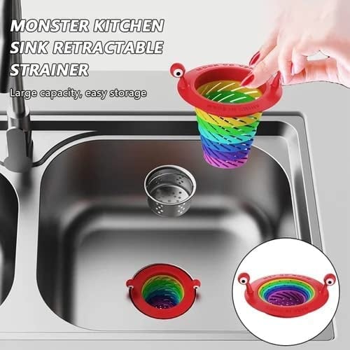 ⏳🔥LIMITED-TIME 50% OFF! ⏰Sink Strainer – From £4.99! Monster design, foldable rainbow & large capacity. No more clogs – grab yours! ✅