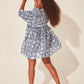 Robe courte d'été tunique florale à col en V et demi-manches