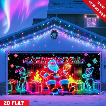 🎅 HOLIDAY HAUL SALE🎇🚪UV Activated Christmas Garage Door Cover Banner, Glows in Dark🔥🎉