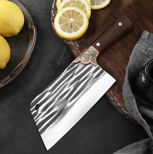 Premium Meat Cleaver Knife, Handmade Serbian Chopper with Full Tang High Carbon Steel Blade, Perfect for Kitchen, BBQ, and Outdoor Cooking