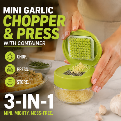 🧄⚡ Mini Garlic Chopper & Press – 2-in-1, Rust-Proof, Easy-Clean – Chop & Press in Seconds! 🍳