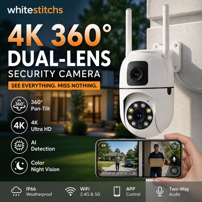 ⏰ Now only 50% off!🔍360° Pan-Tilt 4K Dual-Lens Security Camera – Outdoor Wi-Fi Surveillance Camera