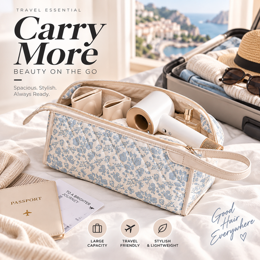 Quilted Hair Tools Travel Bag Cute Floral Hair Tools Carrying Bag Portable Wrap Dryer Case Waterproof Hair Styling Accessories Storage for Women Hair Dryer Curling Iron Hair Tools