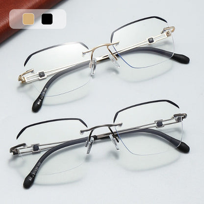 Fashionable HD Rimless Cut Rim 0°Anti Blue Light Raw Crystal Glasses