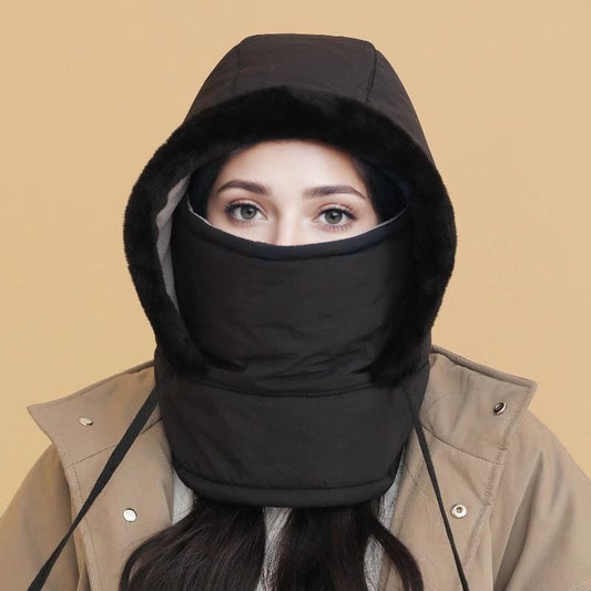 🧣❄️ Plush-Lined Thermal Hat with Face Mask - Full Head & Face Protection for Extreme Cold, Unisex Comfort for Skiing/Mountaineering 🏔️🔥