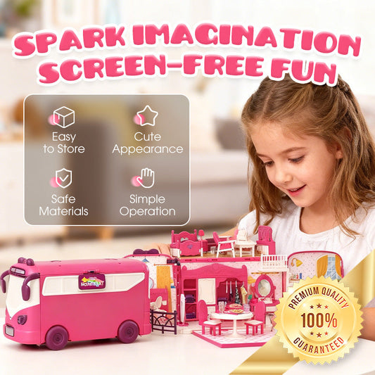 2-in-1 Portable Dollhouse Travel Bus