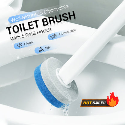 Wall-Mounted Disposable Toilet Brush With 6 Refill Heads