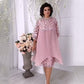 👗 50% OFF! Sheer Lace Midi Dress – Flattering round neck, soft & wrinkle-resistant. Sheer sleeves add elegance. Pink & blue, sizes up to 5XL. Every curve celebrated. 🎀✅