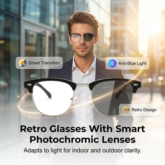 Retro Half-Frame Photochromic Blue Light Blocking Glasses