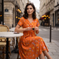 Women's V-Neck Floral Print Dress with Twist Waist