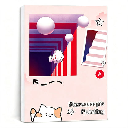 Kids 3D Stereoscopic Tracing Drawing Book with Coloring and Paper Cutting Activities