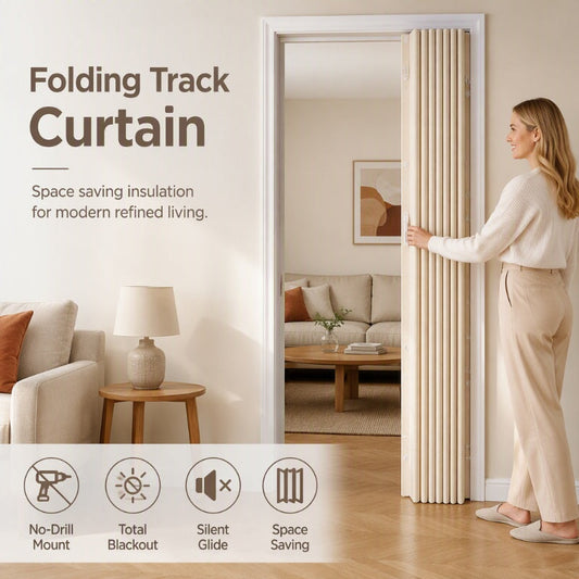 Drill-Free Folding Door Curtain with Adhesive Slide Track