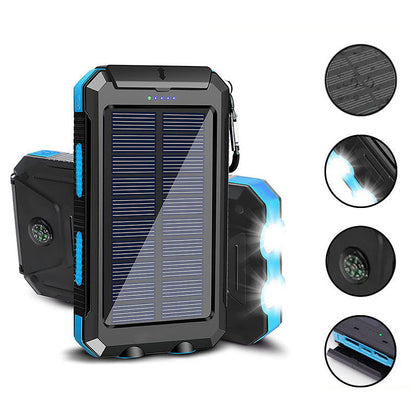 Solar Power Bank with Dual Flashlight & Compass